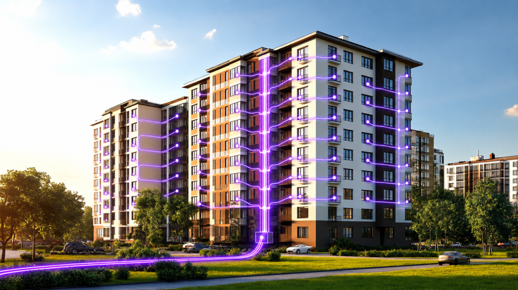 The Cable Running Your Building Is Older Than Your Lease: Why Backbone Infrastructure Decides Your WiFi Quality 1 Fiber vs coax internet for apartment buildings showing how backbone infrastructure affects WiFi quality and reliability.